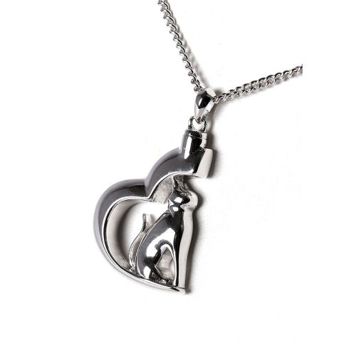 Silver necklace for Ashes, 1/2 Heart + kitten